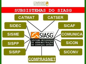 SUBSISTEMAS DO SIASG CATMAT CATSER SIDEC SICAF SISME