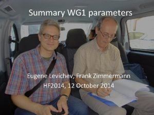 Summary WG 1 parameters Eugene Levichev Frank Zimmermann