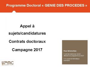 Programme Doctoral GENIE DES PROCEDES Appel sujetscandidatures Contrats
