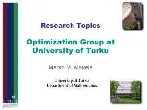 Research Topics Optimization Group at University of Turku