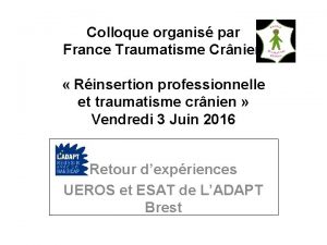 Colloque organis par France Traumatisme Crnien Rinsertion professionnelle