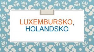 LUXEMBURSKO HOLANDSKO Zkladn daje Politick a sprvne lenenie