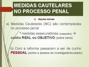 MEDIDAS CAUTELARES NO PROCESSO PENAL 1 Noes iniciais