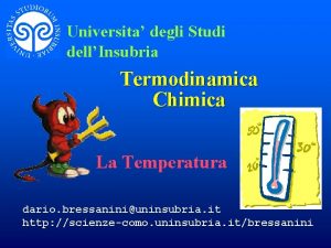 Universita degli Studi dellInsubria Termodinamica Chimica La Temperatura