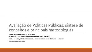 Avaliao de Polticas Pblicas sntese de conceitos e