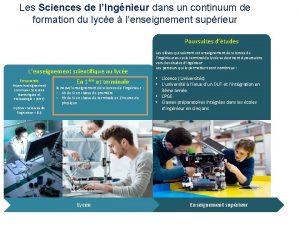 Les Sciences de lIngnieur dans un continuum de