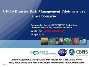 CEOS Disaster Risk Management Pilots as a Use