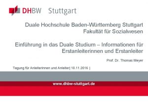 Duale Hochschule BadenWrttemberg Stuttgart Fakultt fr Sozialwesen Einfhrung