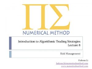 Introduction to algorithmic trading strategies Introduction to algorithmic trading strategies