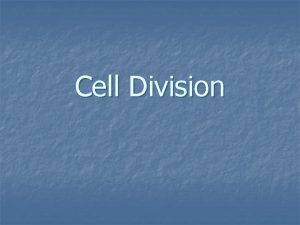 Cell Division Why Study Cell Division n n