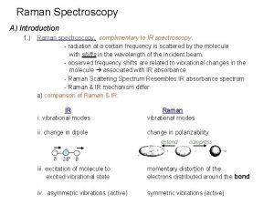 Raman Spectroscopy A Introduction 1 Raman spectroscopy complimentary Raman Spectroscopy A Introduction 1 Raman spectroscopy complimentary