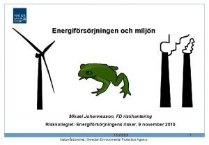 Energifrsrjningen och miljn Mikael Johannesson FD riskhantering Riskkollegiet