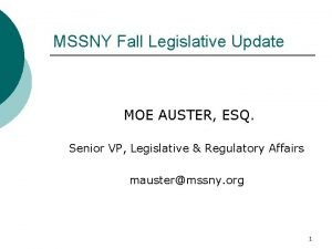 MSSNY Fall Legislative Update MOE AUSTER ESQ Senior