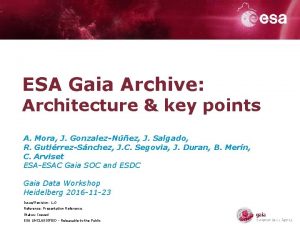 ESA Gaia Archive Architecture key points A Mora