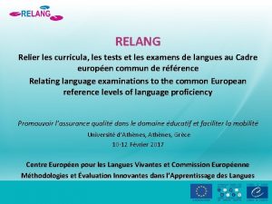 RELANG Relier les curricula les tests et les