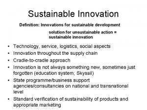 Sustainable Innovation Definition Innovations for sustainable development solution