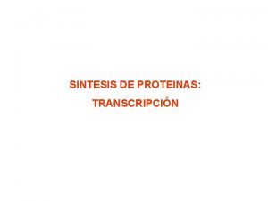 SINTESIS DE PROTEINAS TRANSCRIPCIN Transcripcin 1 Iniciacin Una