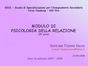 SSIS Scuola di Specializzazione per lInsegnamento Secondario Corso