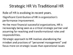 Strategic hr vs traditional hr