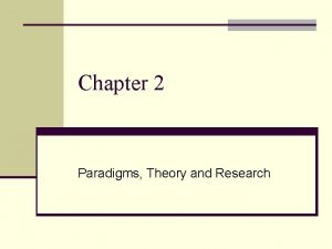 Chapter 2 Paradigms Theory and Research What is