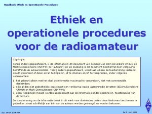 Handboek Ethiek en Operationele Procedures Ethiek en operationele