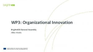 WP 3 Organizational Innovation Brightn ESS General Assembly