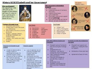 History GCSE Elizabeth and her Government Who had
