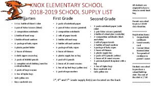 KNOX ELEMENTARY SCHOOL 2018 2019 SCHOOL SUPPLY LIST