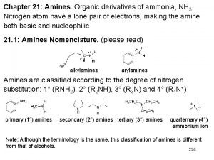 Chapter 21 Amines Organic derivatives of ammonia NH