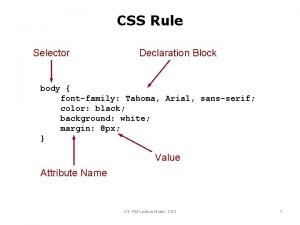 CSS Rule Selector Declaration Block body fontfamily Tahoma