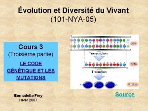 volution et Diversit du Vivant 101 NYA05 Cours