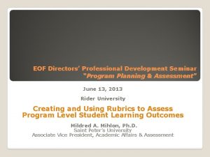 EOF Directors Professional Development Seminar Program Planning Assessment