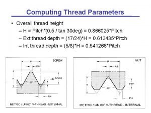 Computing Thread Parameters Overall thread height H Pitch0