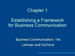 Chapter 1 Establishing a Framework for Business Communication