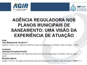 AGNCIA REGULADORA NOS PLANOS MUNICIPAIS DE SANEAMENTO UMA