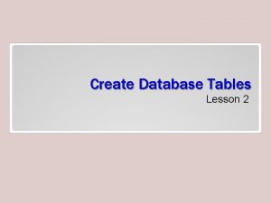 Create Database Tables Lesson 2 Objectives Software Orientation