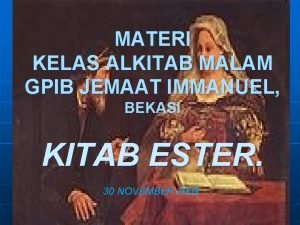 MATERI KELAS ALKITAB MALAM GPIB JEMAAT IMMANUEL BEKASI