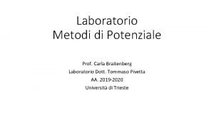 Laboratorio Metodi di Potenziale Prof Carla Braitenberg Laboratorio