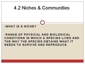 4 2 Niches Communities WHAT IS A NICHE