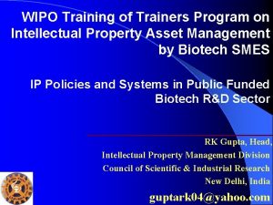 WIPO Training of Trainers Program on Intellectual Property