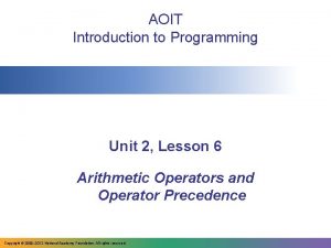 AOIT Introduction to Programming Unit 2 Lesson 6