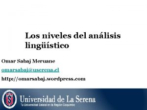 Los niveles del anlisis lingstico Omar Sabaj Meruane