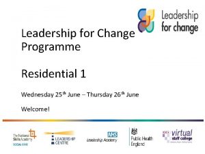 Leadership for Change Programme Residential 1 Wednesday 25