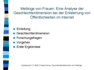 Weblogs von Frauen Eine Analyse der Geschlechterdimension bei