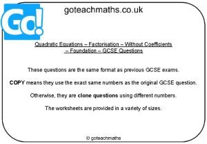 Quadratic Equations Factorisation Without Coefficients Foundation GCSE Questions