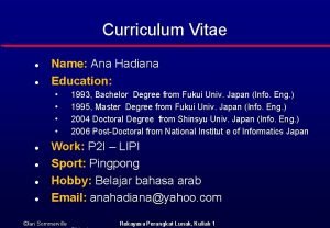 Curriculum Vitae l l Name Ana Hadiana Education