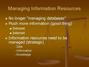 Managing Information Resources n n No longer managing