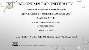 MOUNTAIN TOP UNIVERSITY COLLEGE OF BASIC AND APPLIED