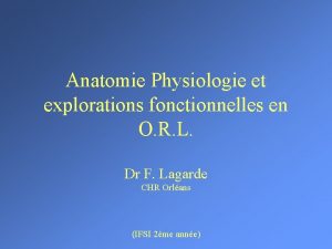 Anatomie Physiologie et explorations fonctionnelles en O R