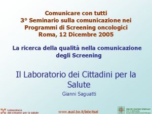 Comunicare con tutti 3 Seminario sulla comunicazione nei